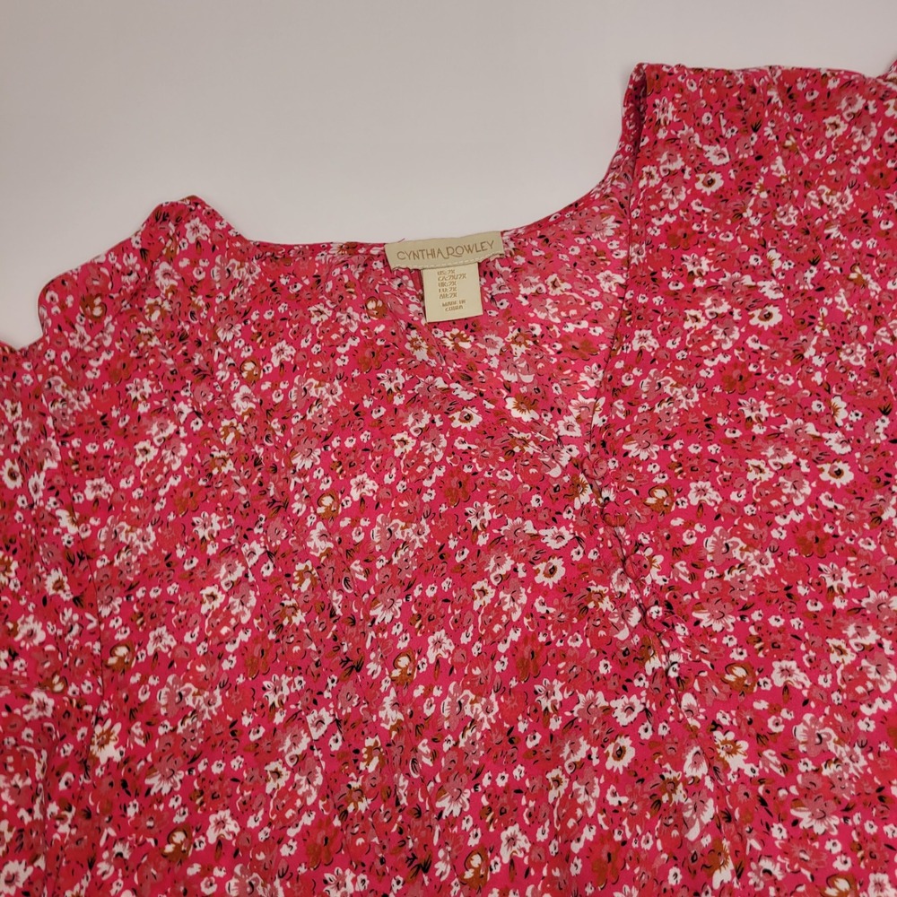Cynthia Rowley Blouse Womens 2X‎ Pink Excellent Floral Flutter Sleeve V-Neck Top